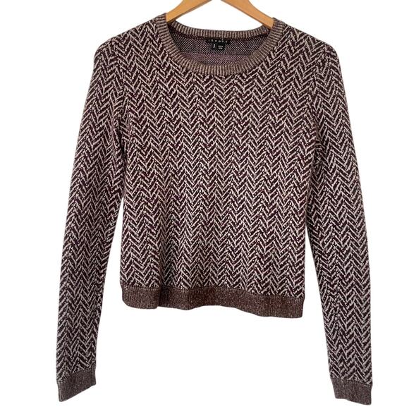 Theory Purple Siona Loryelle 100% Wool Herringbone Chevron Sweater • Size S - Picture 2 of 4